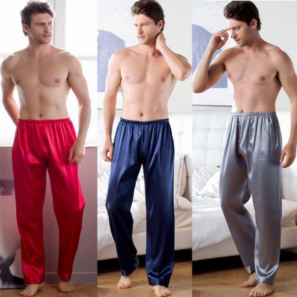 

autumn man sleep bottoms plus size home clothes high waist satin silk pajamas pants sleepwear for homewear party1, Black;brown