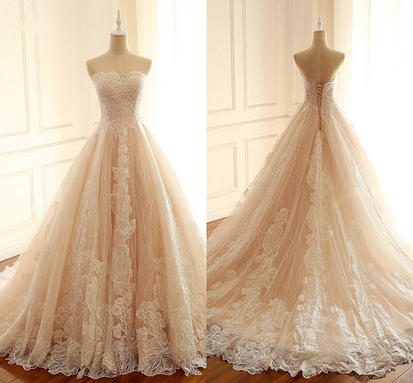 Bellissimi fiori in pizzo A-line abiti da sposa 2021 Principessa Impero Vita senza spalline Allacciatura Costoso abito da sposa in tulle Festa formale Sposa