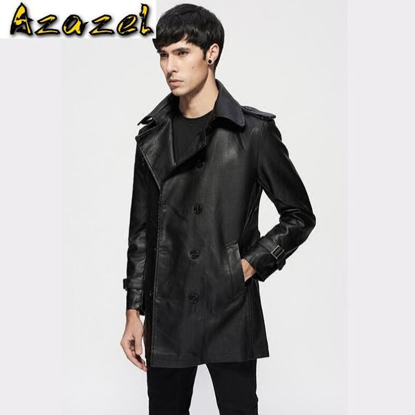 

2020 spring and autumn new men thin belt lapel leather windbreaker male long section korean jackets mens slim trend trench coat, Tan;black