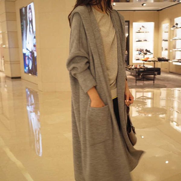 

autumn mid-length hooded cardigan jackets women's windbreaker outerwear knitted coat female 2021 new, Black;brown
