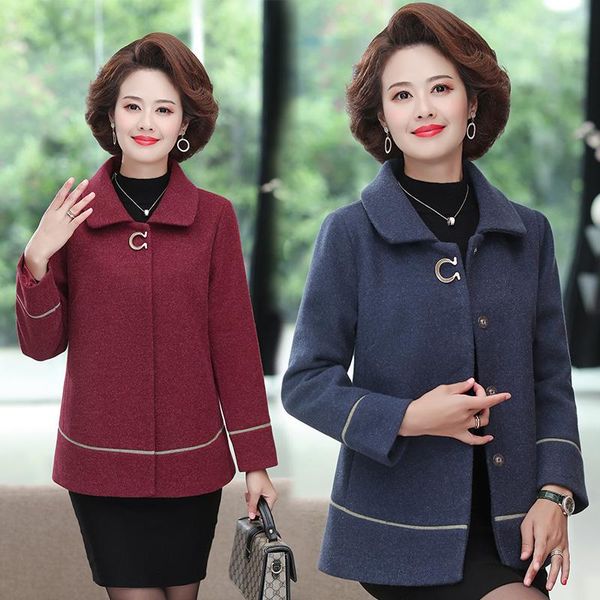 

women's wool & blends middle-aged elderly woolen jacket spring autumn plus size 5xl casual coat fashion short female mother dress, Black