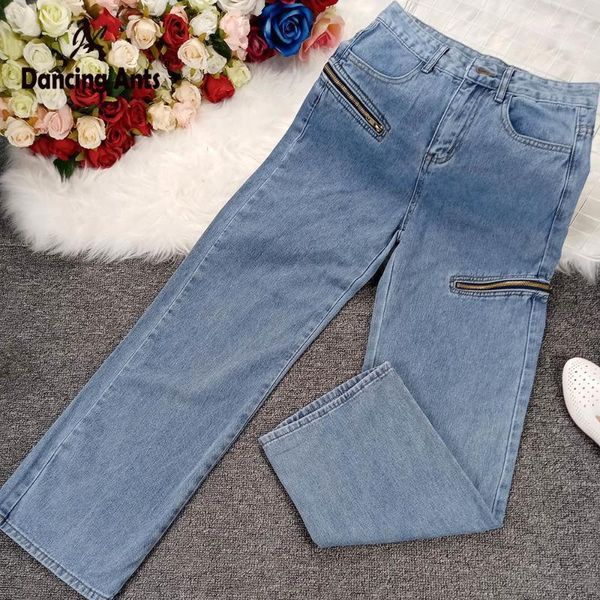 

women's jeans women high waist zipper pockets straight denim pants summer female vintage loose hole trousers1, Blue