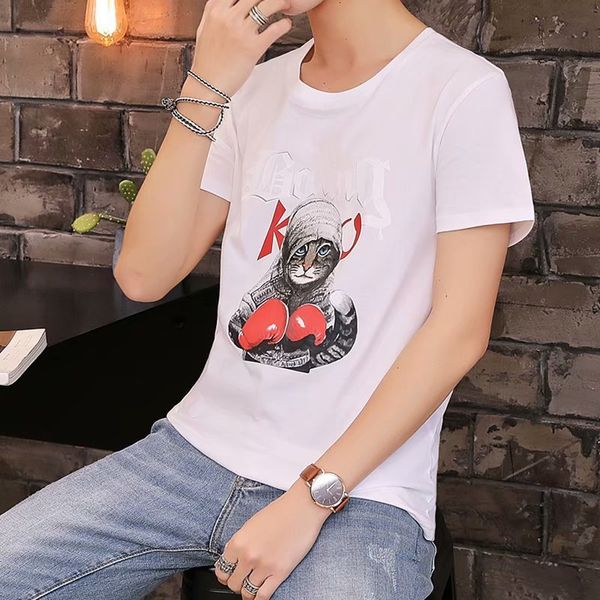 

new summer 2019 punk thin wear chinese culture pullover short sleeve youth fashion collar men's t-shirt, White;black