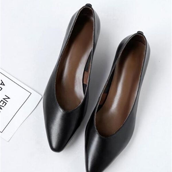 

women 2021 genuine 22-25cm cow pointed finger of the foot office shoes low heels 5am9, Black