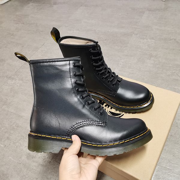 

best doc martins british classic dr martin boots толстый каблук мотоцикл женская обувь высококачественные печать кожа зимние ботинки лодыжки, Black