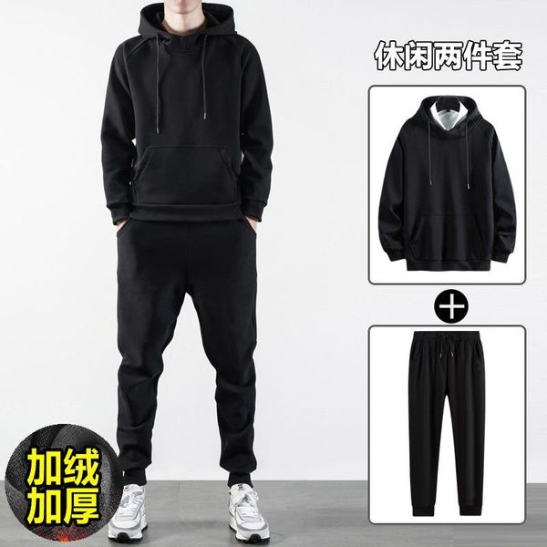 

boutique in the fall and winter sport suit with velvet with thick cotton casual wear turtleneck fleece trousers two-piece male, Gray