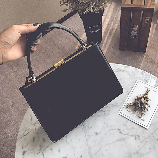 

fashion clasp women handbags metal frame design black office female purse pu leather ladies shoulder messenger bags c0121