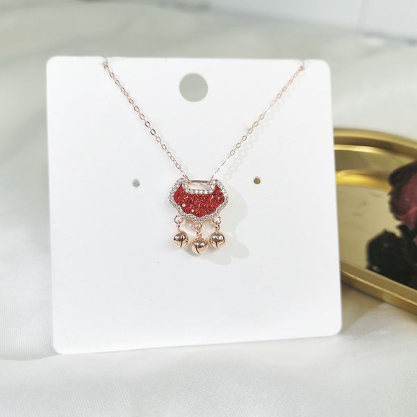 

fashion s925 sterling silver longevity lock necklace full diamond bell tassel pendant short temperament clavicle chain simple all-match wome