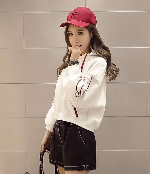 

2020 new loose hooded sweater women's spring and autumn plush korean short long sleeve pullover coat fashion women, Black