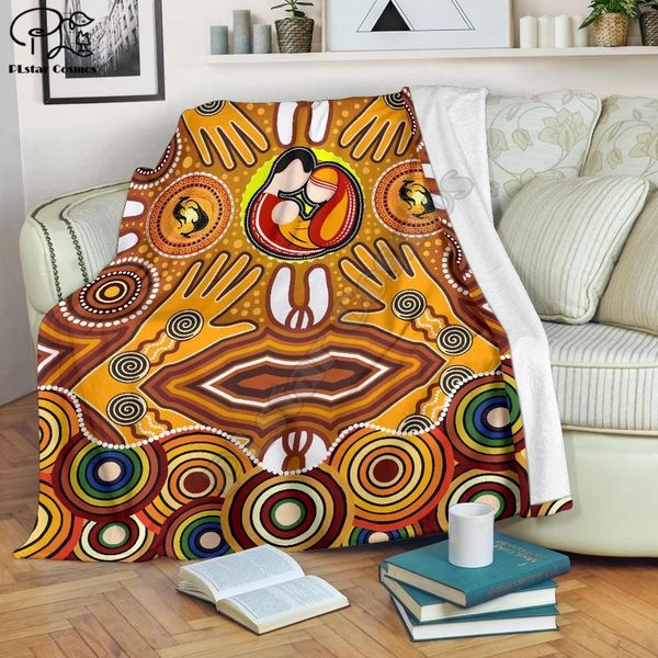 

aboriginal family with animal fleece blanket 3d full printed wearable blanket adults/kids fleece blanket