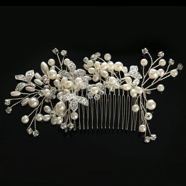 

hair clips & barrettes getnoivas rhinestone handmade comb headpiece crytal pearl beads bridal tiara jewelry women wedding accessories sl, Golden;silver