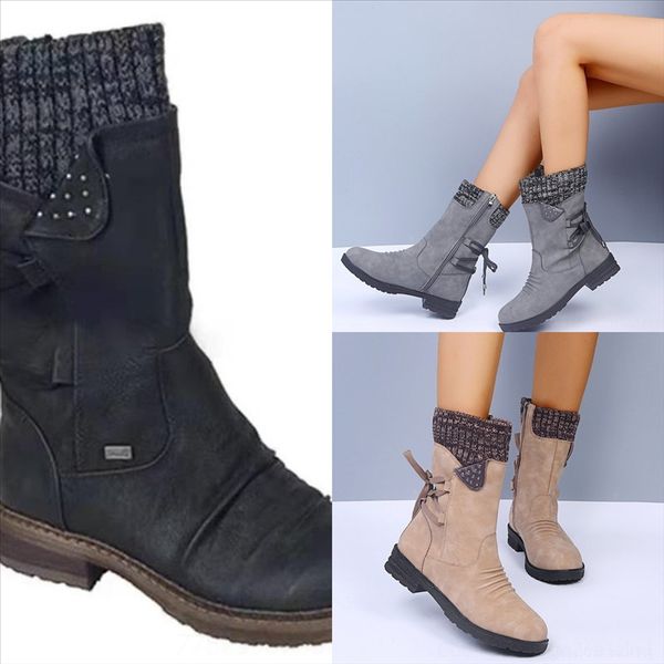 

gf9 booties woman fashion autumn flat boot flock winter boots bowknot revers snow boots ankle boots women woman zapatos de mujer, Black