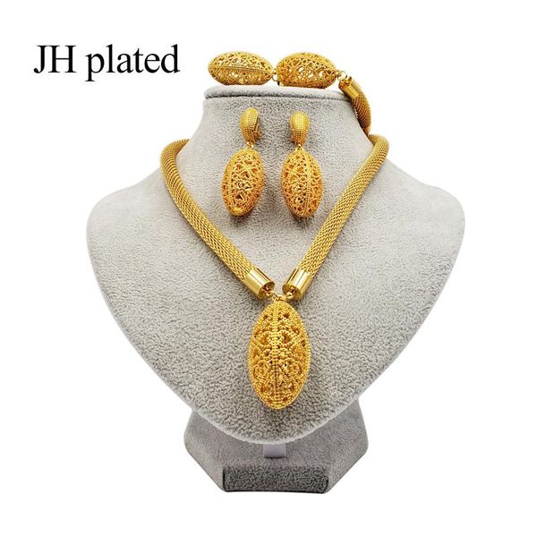 

jhplated exquisite dubai bracelet necklace ring earring jewelry sets women of gold color african wedding jewelry wholesale, Silver