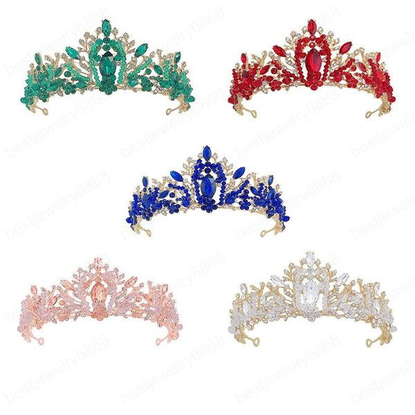 Luxo 5 cores Crown cabelo Handmade liga Rhinestone Tiara festa de casamento da noiva Headband Mulheres Headpeice Acessórios de cabelo