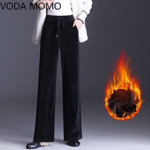 

брюки для женщин высокая талия причинные свободные широкие брюки ноги женские 2020 зима теплый толстый двойной бархатный корейский модный эл, Black;white