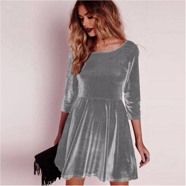 

velvet women dress loose autumn winter 2021 elegant pleated female dresses party long sleeve gothic clothes, Black;gray