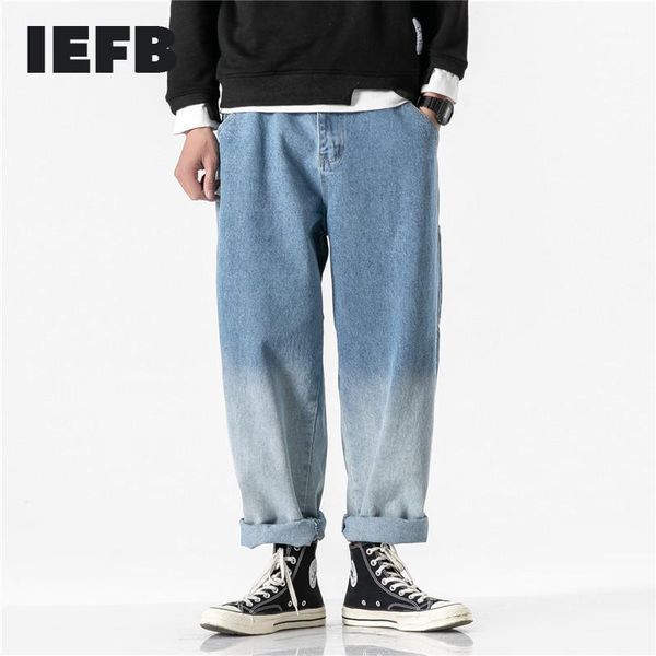 

men's jeans iefb /men's wear 2021 autumn casual denim trousers high streetwear personality handsome gradual change vintage 9y7881, Blue