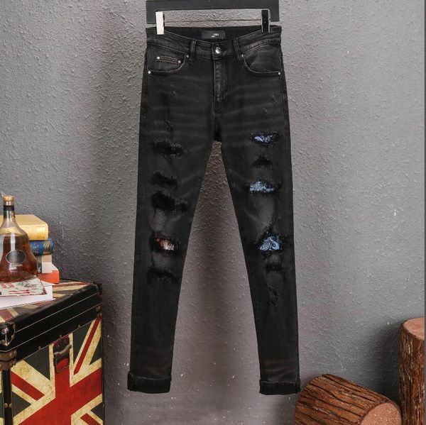 

2020 mens designer jeans pocket designer mens pants fashion distrressed washed teenagers jeans male clothing men denim pants, Blue