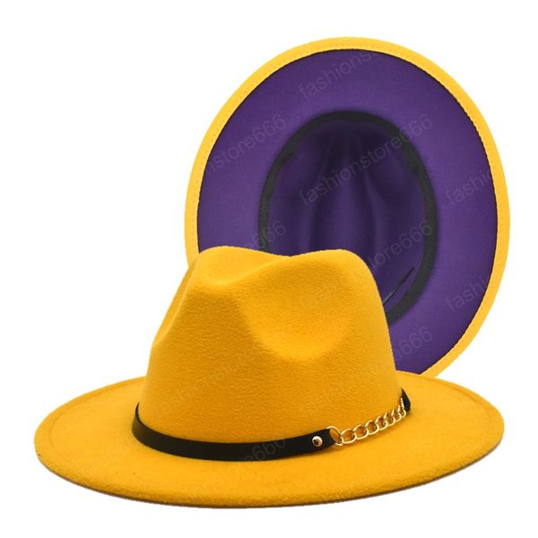

new women winter chain fedoras vintage jazz cap big brim party elegant cowboy hat ladies panama, Blue;gray