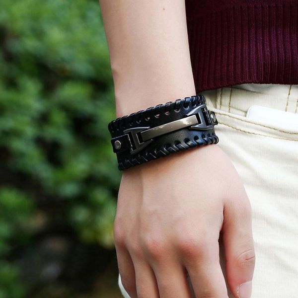 

charm bracelets punk men's leather bracelet woven b307, Golden;silver