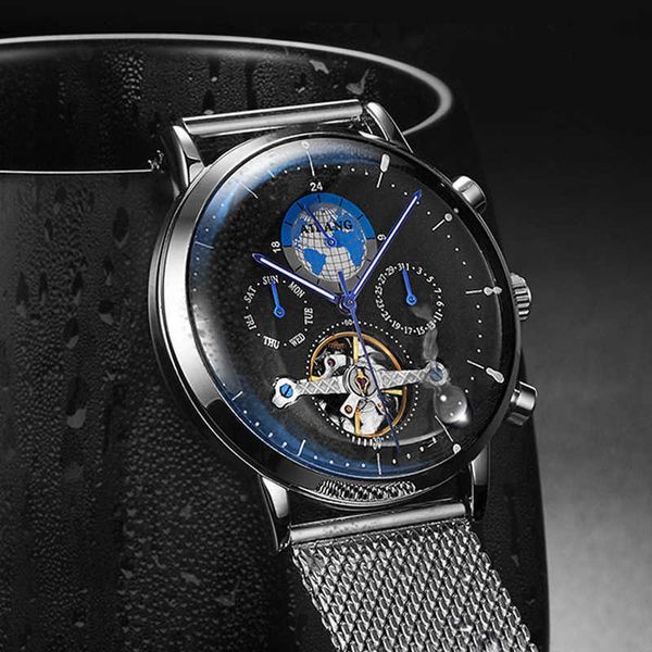 Top Luxury's Automatic Wrist Wrist Watch Sapphire Skeleton Moda Reloj Minimalismo Mecânica Turbo Watch