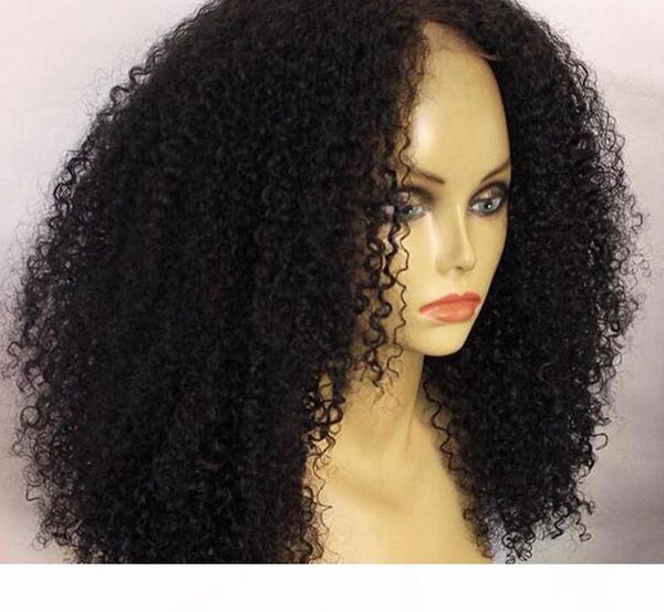 

kinky curly front lace human hair wigs unprocessed hair deep curl glueless full lace wig with baby hair, Black;brown