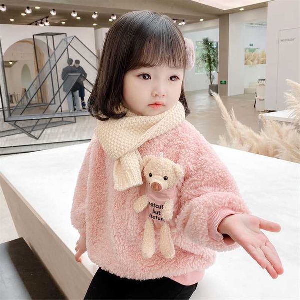 

1 2 3 4 5 6 year baby girls sweatshirt spring autumn warm fleece cute bear pullover children's sweater toddler girl clothes 220115, Black