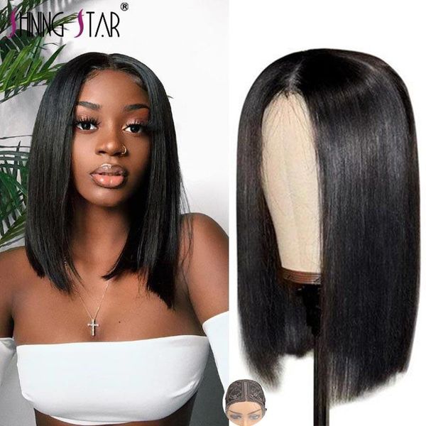 

lace wigs shining star 13*1 transparent remy human hair red natural color 150% pre-colored straingt short bob peruvian, Black;brown