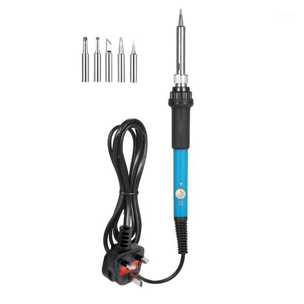 

60w electric soldering iron adjustable temperature welding soldering iron + 5 replacement tips set kit tools1