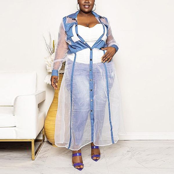 

african jackets coats long single breasted full sleeve turn down collar transparent mesh patchwork see through long coats 2021, Tan;black