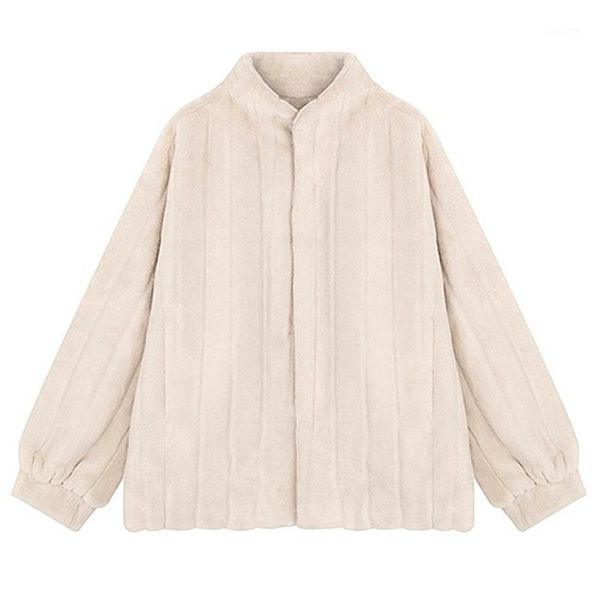 

2020 new winter solid color women faux fur overcoat ladies coat button fashion casual female outerwear1, Black