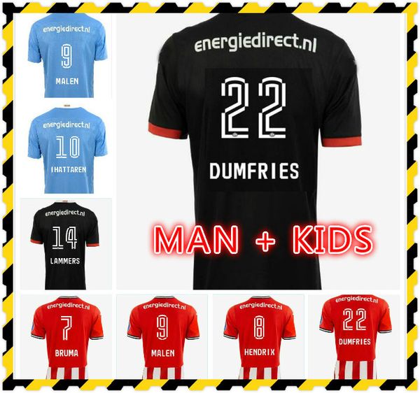 

kids kit eindhoven soccer jersey 2020 21 bruma hendrix malen lammers rosario gakpo dumfries ihattaren doan football shirt, Black;yellow