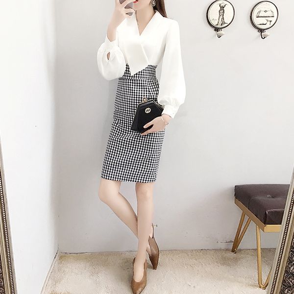 

2021 new spring feminine lapel temperament stylish commuting fashion chess versatile hip-wrapped seam mid-length dress 3q2q, Black;gray