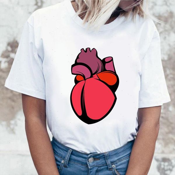 

women t shirts healthy heart leopard printed trend style o neck t shirt summer short sleeve casual female shirt, White