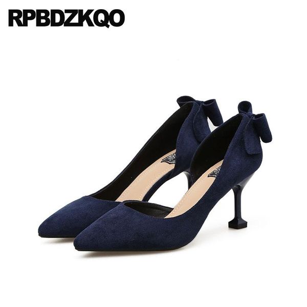 

office stiletto elegant 2020 women high heels black shoes d'orsay navy blue pumps suede pointed toe size 4 34 3 inch