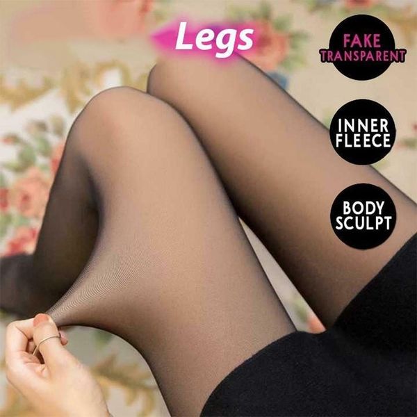 

legs fake translucent warm fleece pantyhose slim stretchy for winter outdoor, Black;white