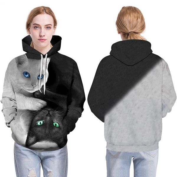

sweatshirts cartoon hats, 3d men and women with cats printed on them, Black