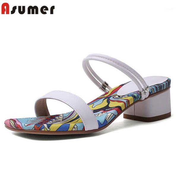 

asumer 2020 genuine leather shoes women sandals print graffiti low heel casual party shoes ladies summer sandals1, Black