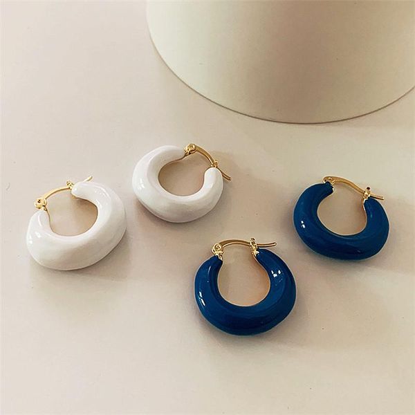 

hoop & huggie 2021 korean simple round blue enamel vintage earrings for women fashion jewelry party gift pendientes mujer, Golden;silver