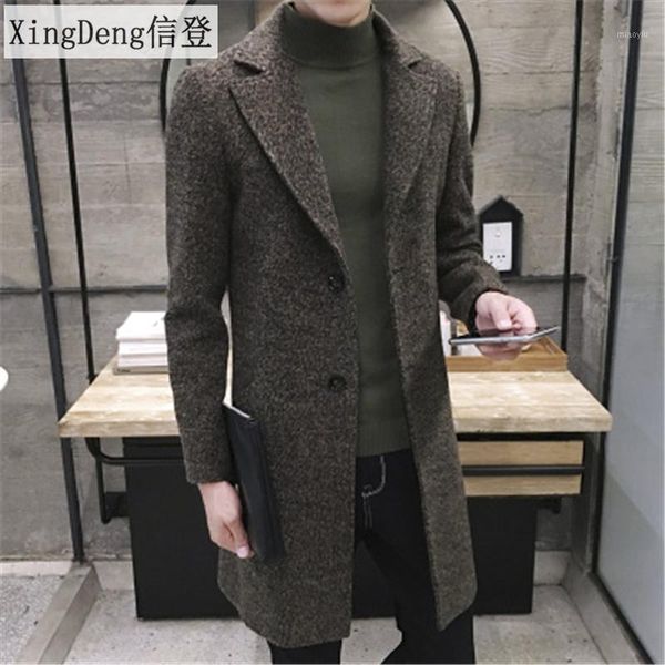 

xingdeng men's spring autumn thick wool trench fashion warm coat men long casual coats lapel collar overcoat plus size 5xl1, Tan;black