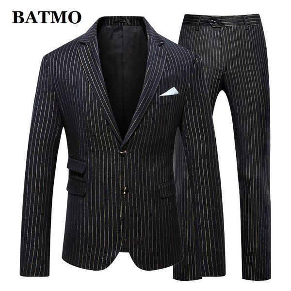 

batmo 2020 new arrival striped suits men,men's black wedding dress suits,plus-size 90250, White;black