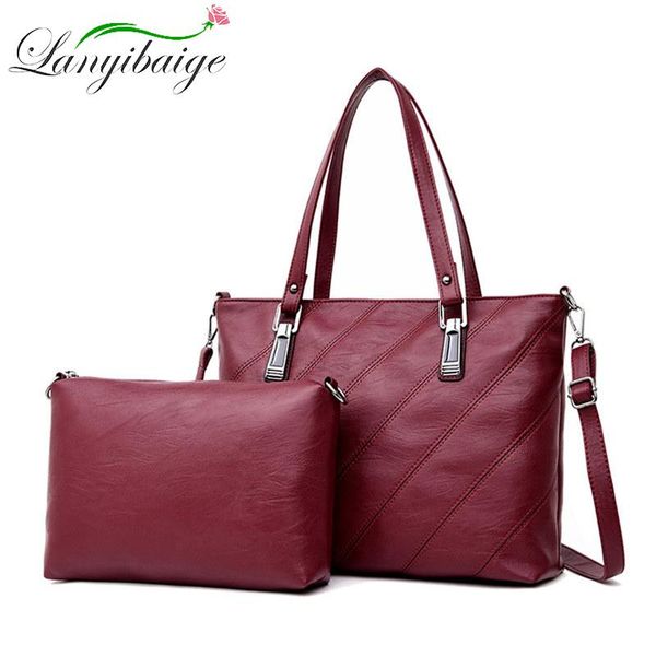 

women handbag pu leather shoulder bags clutch son-mother bag 2-piece ladys crossbody bag high capacity tote