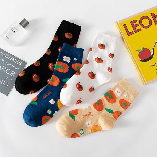 

socks & hosiery cute fruit printed women japan harajuku cartoon colorful persimmon crew fashionable holiday ggift girls, Black;white