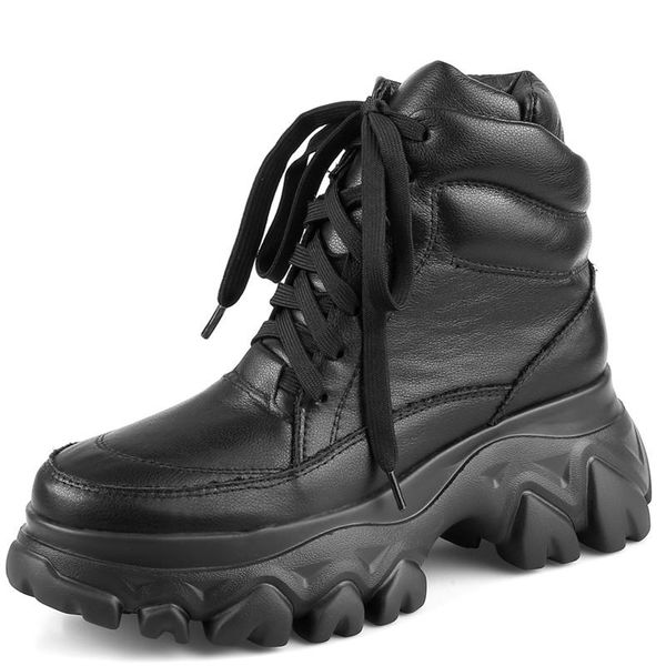

2020 genuine leather all-match short boots round toe outdoors botas feminina lace-up leather women fashion high quality, Black