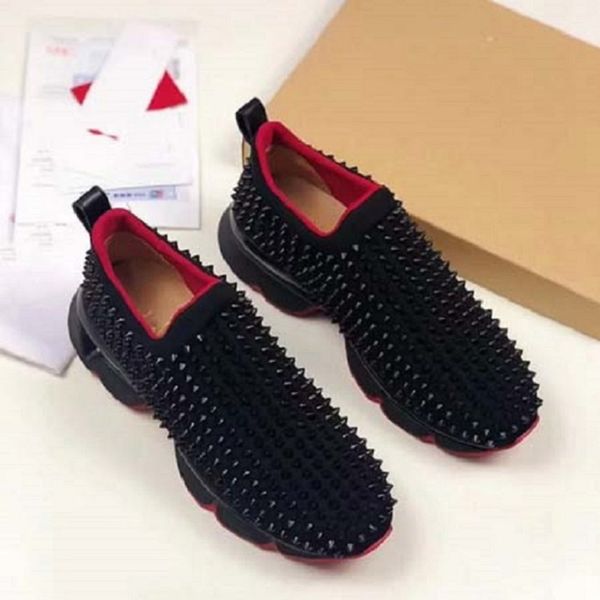 

classics men shoes red bottom shoe low cut suede spike shoes for men and women shoes party wedding outdoors crystal leather sneakers c300 09, Black