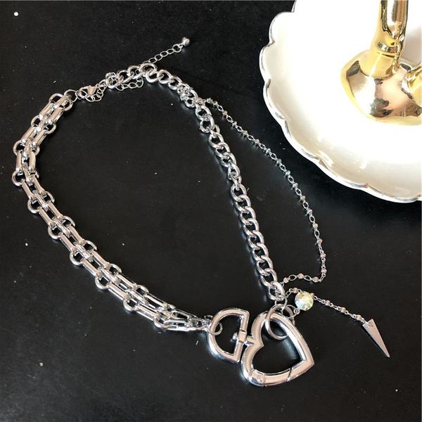 

chokers hip-hop stainless steel choker chain necklaces handcuff matching heart lock necklace frosty clavicle for women girls, Golden;silver
