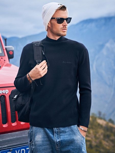 

men letter embroidery stand neck sweater o1na#, White;black