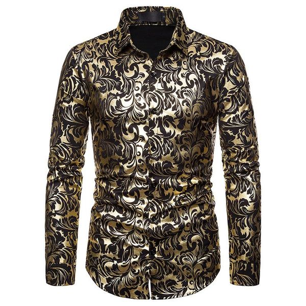 

men's casual shirts nightclub fashion lapel design shirt stamping long-sleeved, White;black