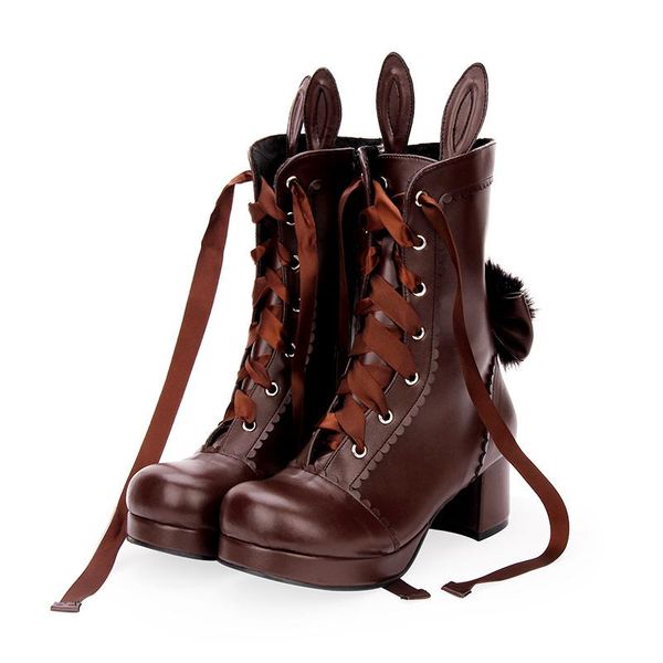 

fashion winter women high heels platform lolita boot anime zip ears student female muffin boots cosplay shoes handmade, Black