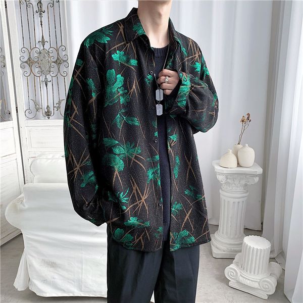 

2021 men's autumn thin new winter knitted or long sleeve printed jacket lapels youth clothes 9gdd, Black;brown